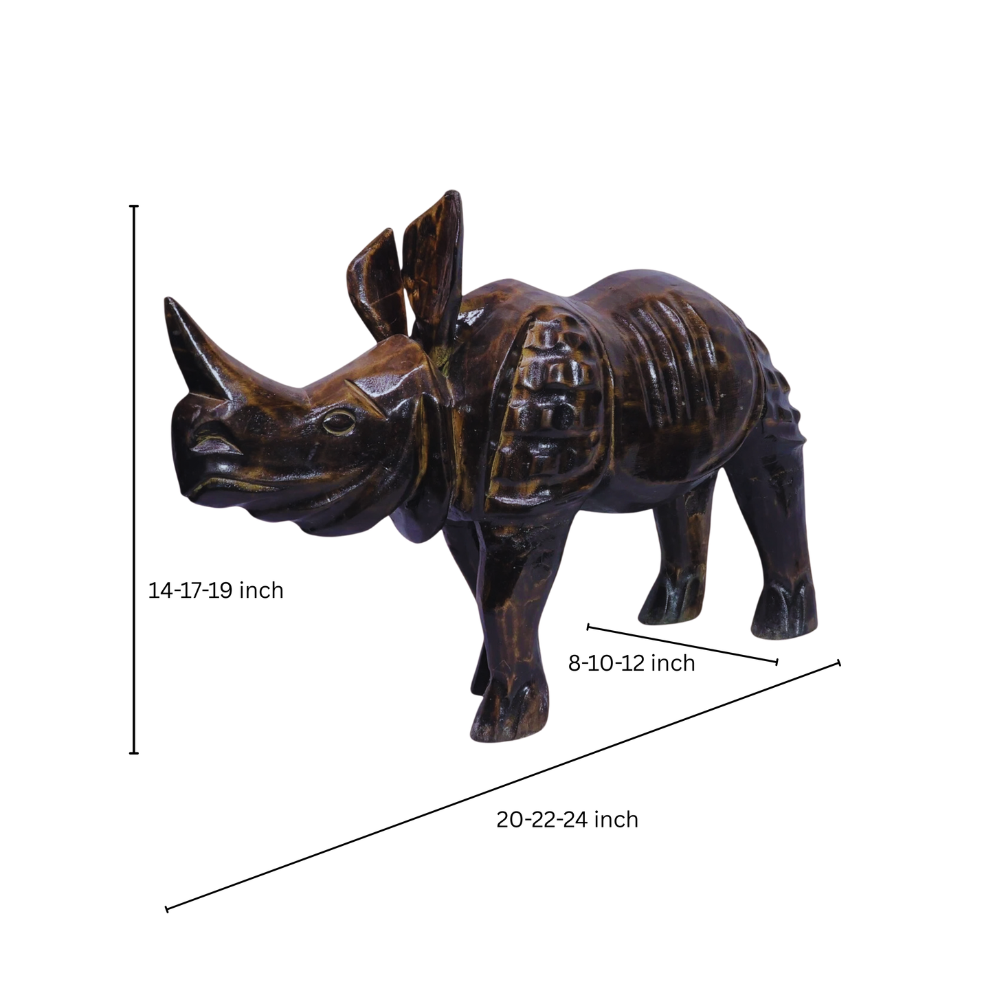 Armored Wooden Handmade Rhino Sculpture