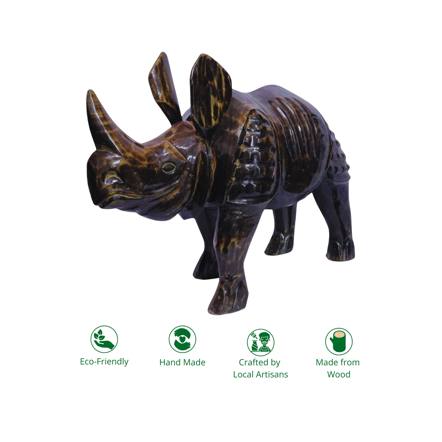 Royal Armored Wooden Handmade Rhino Sculpture