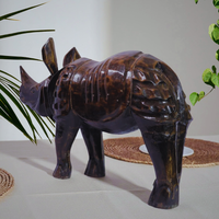 Armored Wooden Handmade Rhino Sculpture