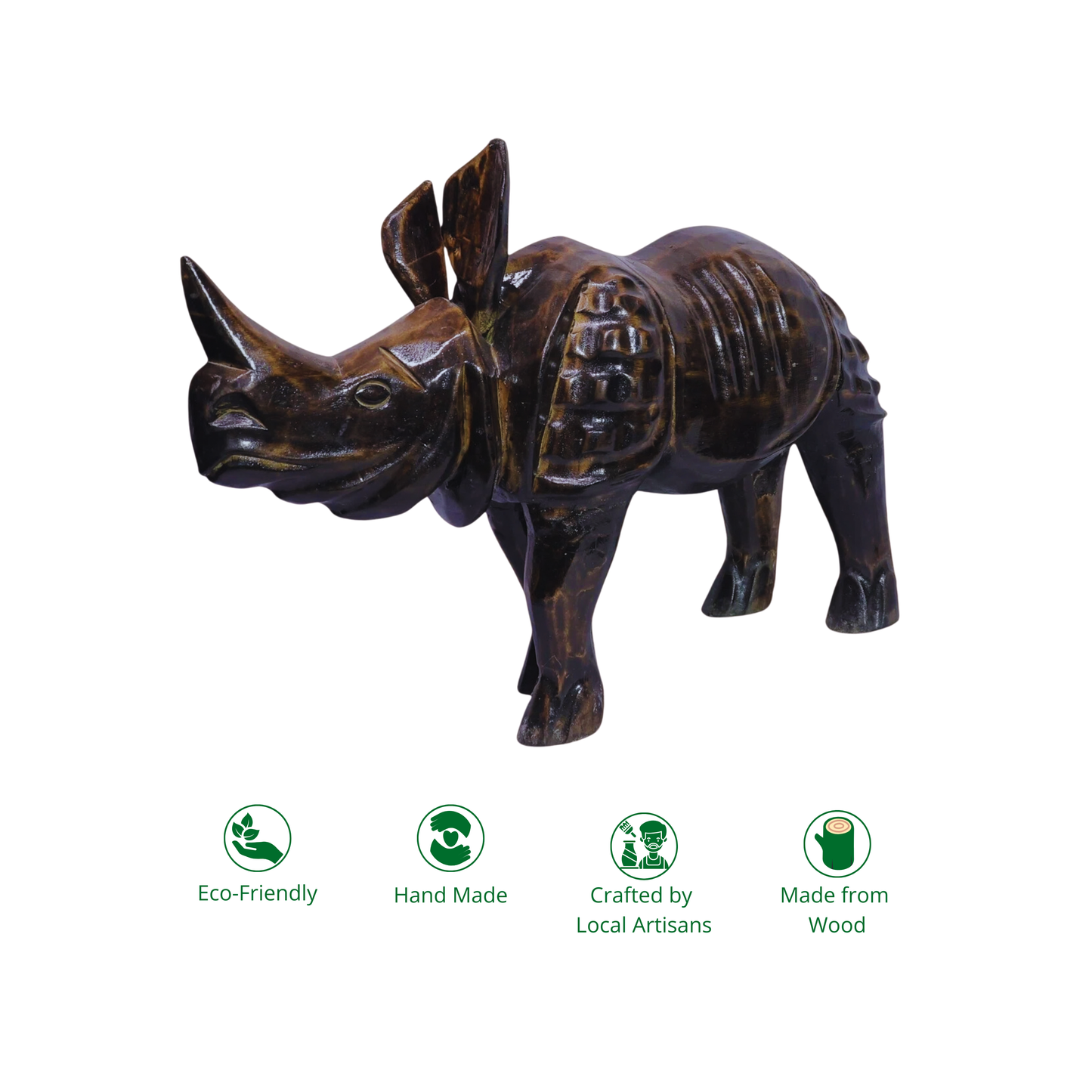 Armored Wooden Handmade Rhino Sculpture