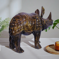 Royal Armored Wooden Handmade Rhino Sculpture