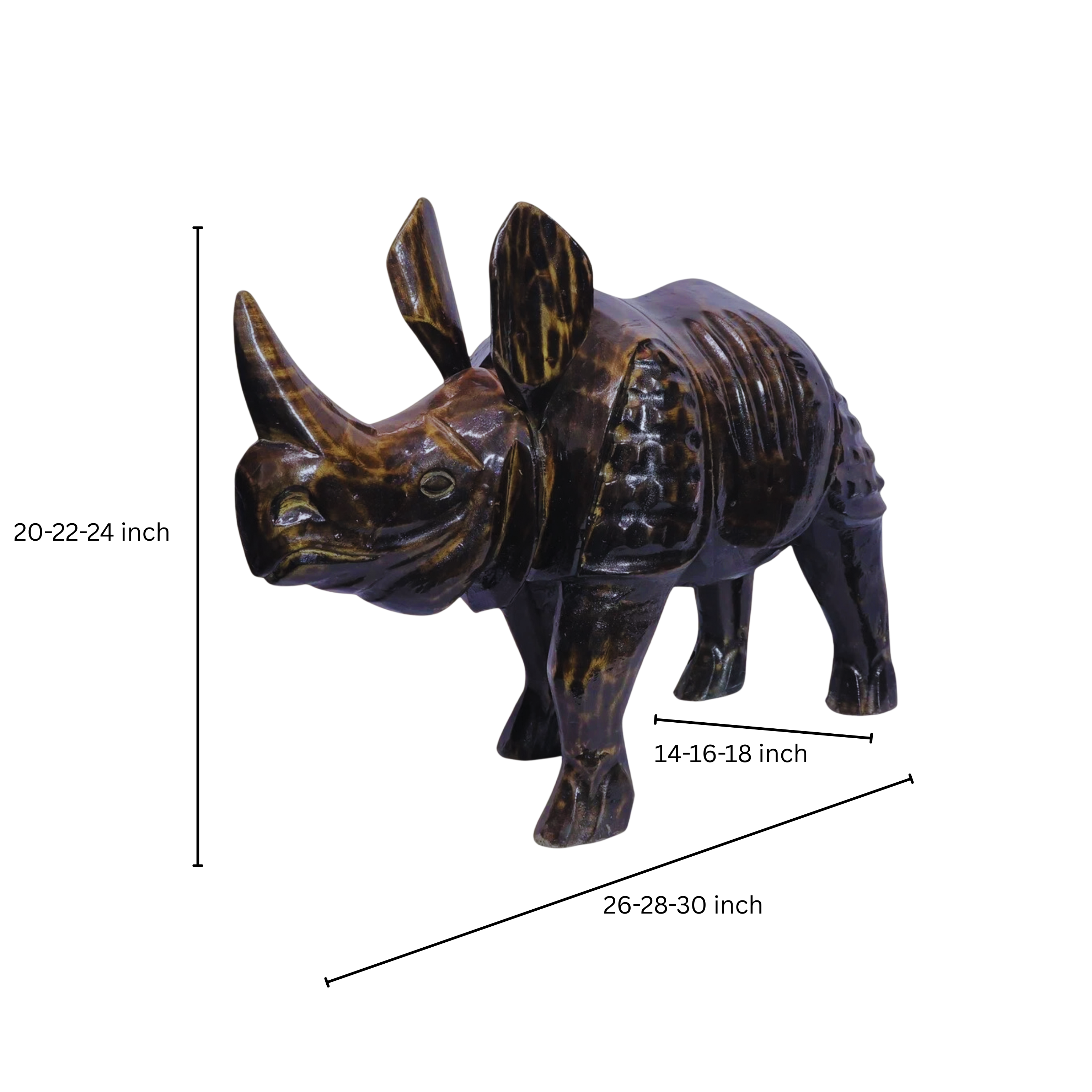 Royal Armored Wooden Handmade Rhino Sculpture