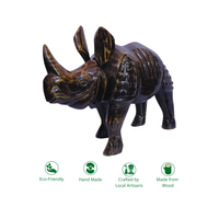 Royal Armored Wooden Handmade Rhino Sculpture