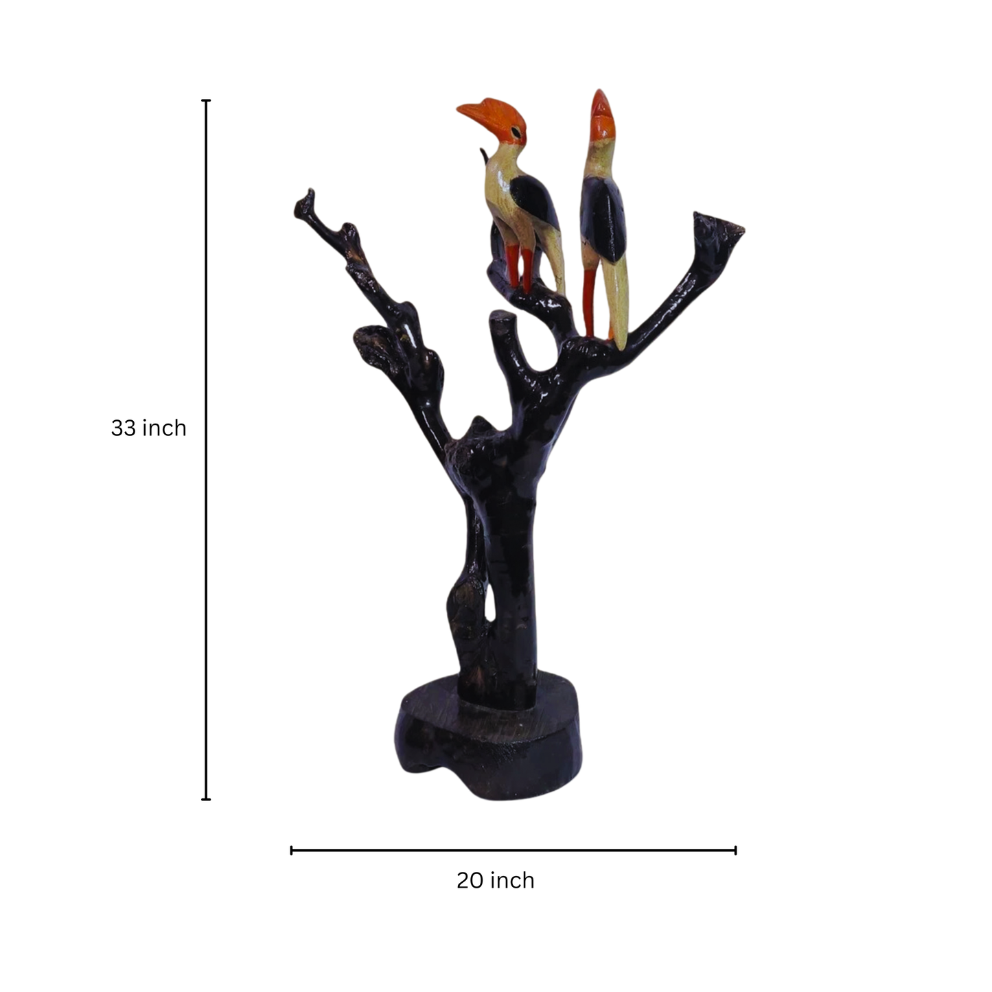 Handcrafted Wooden Twin Birds on Tree Decor